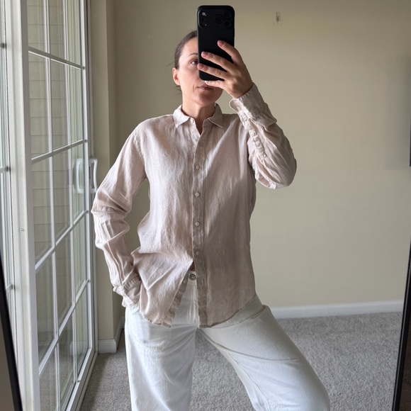 Uniqlo 100% Premium Linen Women’s Button Down Shirt Size S Natural Beige Staple - Picture 9 of 9